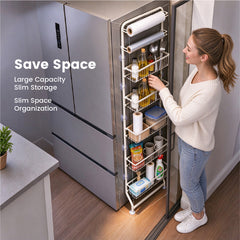 7-Tier Narrow Gap Storage Shelf Slim Refrigerator Side Storage Rack with Sliding Baskets and Paper Towel Holder for Kitchen Bathroom No Drill Height 178cm