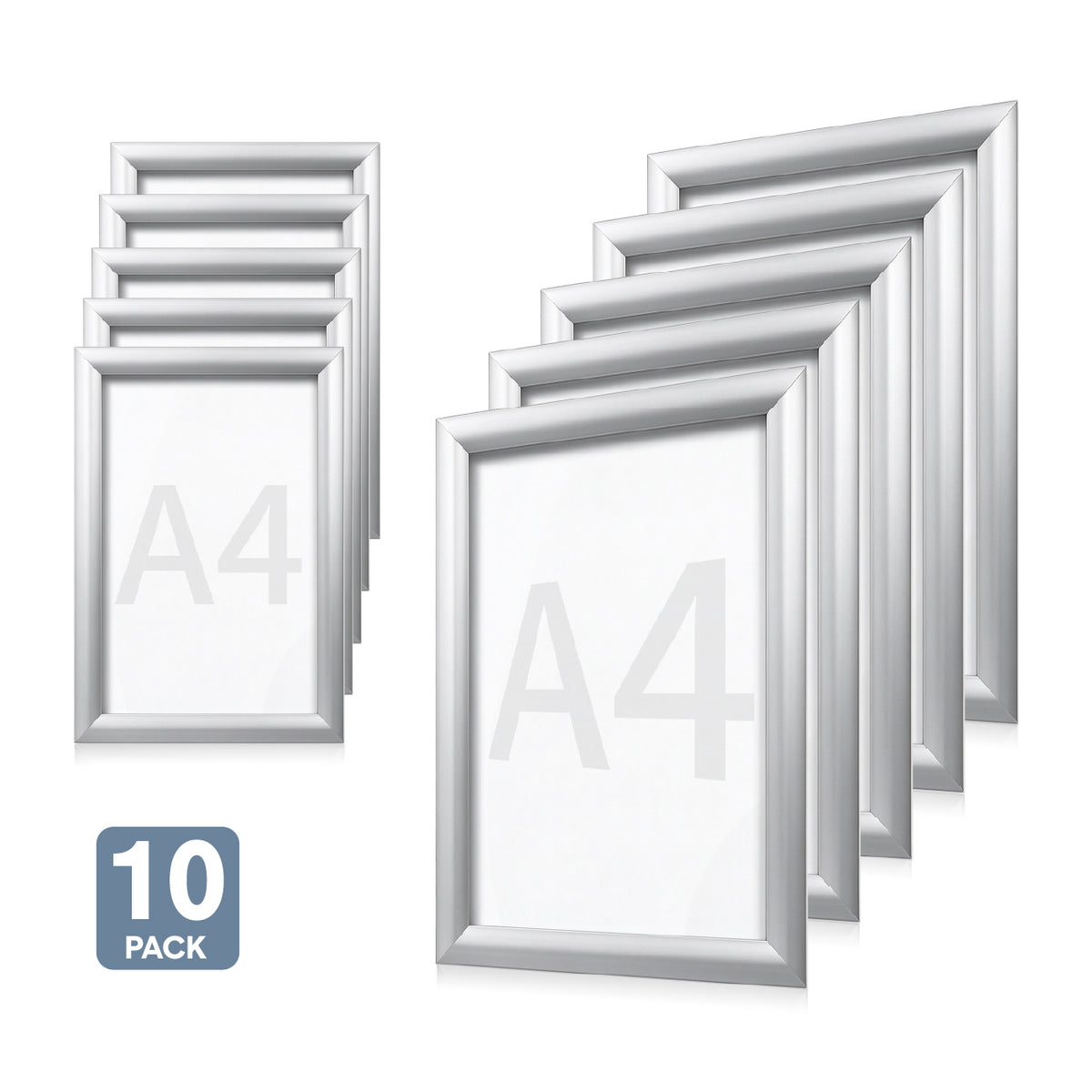 10 Pack A4 Snap Frame Aluminum Front Loading 25mm Mitred Frame with PVC Cover for Wall Mounted Certificate Photo Notice Posters Includes Fixing Kit