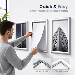 10 Pack A4 Snap Frame Aluminum Front Loading 25mm Mitred Frame with PVC Cover for Wall Mounted Certificate Photo Notice Posters Includes Fixing Kit