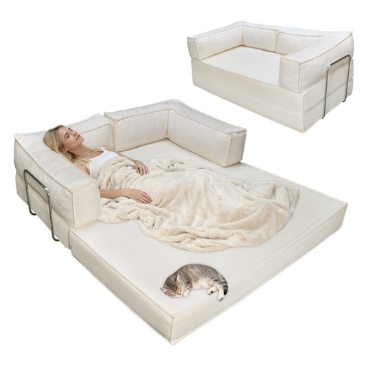 2-In-1 Compression Sofa Bed Multifunctional 2 Seater Couch Set with Comfy Cushion Back for Living Room Bedroom Apartment Versatile Layouts 75x100x180cm