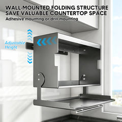 Wall Spice Rack Magnetic Flip Down Prep Tray Cabinet Steel Large Capacity Foldable Double Layer Kitchen Storage Organizer with Hooks for Spices and Dishes