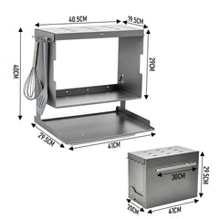 Wall Spice Rack Magnetic Flip Down Prep Tray Cabinet Steel Large Capacity Foldable Double Layer Kitchen Storage Organizer with Hooks for Spices and Dishes