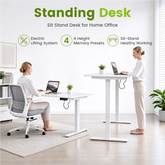 Electric Standing Desk 140 x 60cm Ergonomic Sit Stand Desk Height Adjustable with Hanging Hooks and Cable Management Home Office Computer White