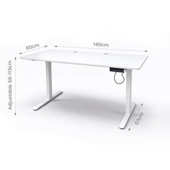 Electric Standing Desk 140 x 60cm Ergonomic Sit Stand Desk Height Adjustable with Hanging Hooks and Cable Management Home Office Computer White