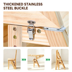 Convertible Wooden Step Ladder Chair 4 Step Folding Chair Solid Pine Wood 120kg Capacity Space Saving Kitchen Household Step Stool Storage Display Shelf