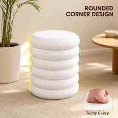 Round Storage Ottoman Teddy Fleece Vanity Stool Comfy Seat with 20L Hidden Storage for Living Room Bedroom Entryway No Assembly 150kg Capacity 37x46cm