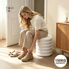Round Storage Ottoman Teddy Fleece Vanity Stool Comfy Seat with 20L Hidden Storage for Living Room Bedroom Entryway No Assembly 150kg Capacity 37x46cm