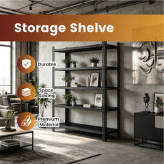 5 Tier Storage Shelf Heavy Duty Height Adjustable Storage Rack 100kg Load Capacity Each Layer for Kitchen Garage Warehouse Basement 100Lx40Wx175Hcm Black