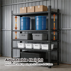 5 Tier Storage Shelf Heavy Duty Height Adjustable Storage Rack 100kg Load Capacity Each Layer for Kitchen Garage Warehouse Basement 100Lx40Wx175Hcm Black