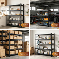 5 Tier Storage Shelf Heavy Duty Height Adjustable Storage Rack 100kg Load Capacity Each Layer for Kitchen Garage Warehouse Basement 100Lx40Wx175Hcm Black