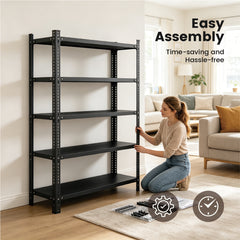 5 Tier Storage Shelf Heavy Duty Height Adjustable Storage Rack 100kg Load Capacity Each Layer for Kitchen Garage Warehouse Basement 100Lx40Wx175Hcm Black