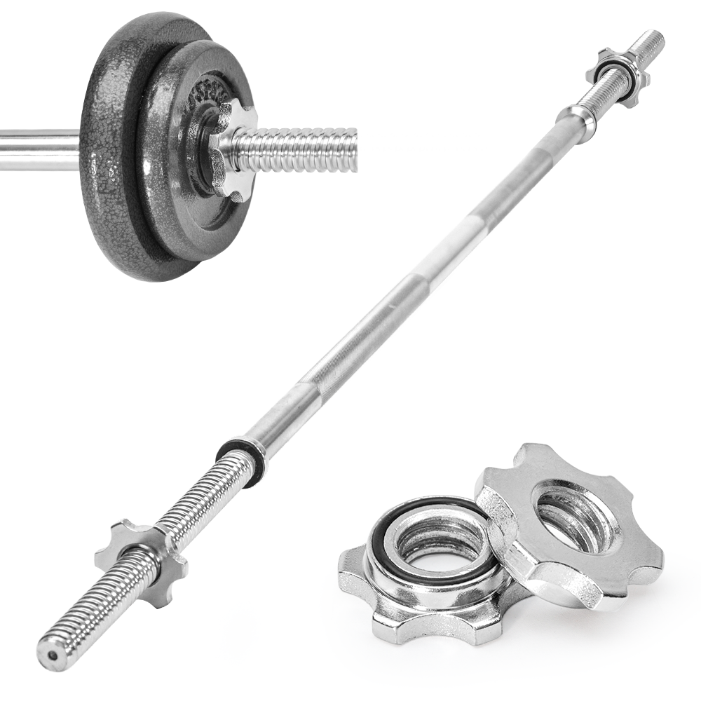 1.5m Straight Barbell Rod 25mm Standard Steel Weightlifting Bar Non-slip Knurled Handle with 2 Spin Locks for Bench Press Deadlift and Curls 80kg Capacity
