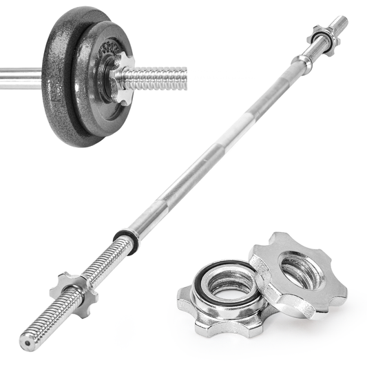 1.5m Straight Barbell Rod 25mm Standard Steel Weightlifting Bar Non-slip Knurled Handle with 2 Spin Locks for Bench Press Deadlift and Curls 80kg Capacity