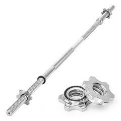 1.5m Straight Barbell Rod 25mm Standard Steel Weightlifting Bar Non-slip Knurled Handle with 2 Spin Locks for Bench Press Deadlift and Curls 80kg Capacity