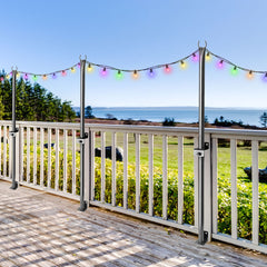 4 Pack String Light Poles 113cm Height Wall-Mounted Lighting Brackets Outdoor Metal Hanging Light Poles with Fixing Clips for Patio Deck Fence Garden