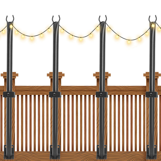 4 Pack String Light Poles 113cm Height Wall-Mounted Lighting Brackets Outdoor Metal Hanging Light Poles with Fixing Clips for Patio Deck Fence Garden