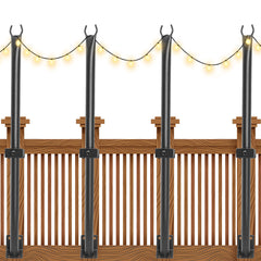 4 Pack String Light Poles 113cm Height Wall-Mounted Lighting Brackets Outdoor Metal Hanging Light Poles with Fixing Clips for Patio Deck Fence Garden