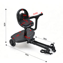 Universal Stroller Board Child Rider Stroller Attachment 360 Rotatable with Saddle Seat and Non-Slip Footboard Adjustable Buggy Board 25kg Load Capacity