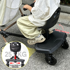 Universal Stroller Board Child Rider Stroller Attachment 360 Rotatable with Saddle Seat and Non-Slip Footboard Adjustable Buggy Board 25kg Load Capacity