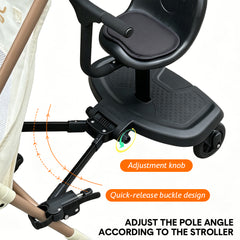 Universal Stroller Board Child Rider Stroller Attachment 360 Rotatable with Saddle Seat and Non-Slip Footboard Adjustable Buggy Board 25kg Load Capacity