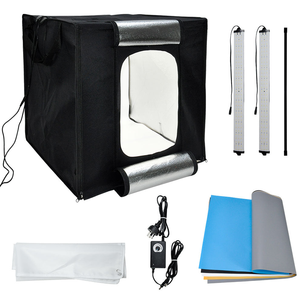 60cm Photography Light Box Portable Light Tent Photo Studio 60x60x60cm With 2 Light Panels 5 Color Removable Backdrops and Carry Bag AU Plug