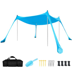 Portable Beach Tent Family Windproof Sun Shade UPF50+ UV Protection 10X10ft Canopy with 4 Stability Poles Ground Peg and Sand Shovel for Camping Fishing
