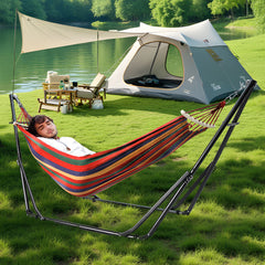 2 in 1 Swing Hammock Portable Heavy Duty Hammock Frame Stand Foldable Lying Hammock and Hammock Chair with Carrying Bag for Garden Camping Max Load 200kg