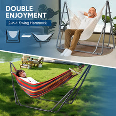 2 in 1 Swing Hammock Portable Heavy Duty Hammock Frame Stand Foldable Lying Hammock and Hammock Chair with Carrying Bag for Garden Camping Max Load 200kg