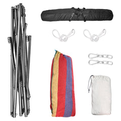 2 in 1 Swing Hammock Portable Heavy Duty Hammock Frame Stand Foldable Lying Hammock and Hammock Chair with Carrying Bag for Garden Camping Max Load 200kg