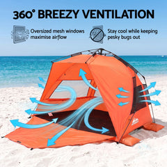 Weisshorn Beach Tent 3-4 Person Pop Up Sun Shade UPF 50 Automatic Outdoor Orange