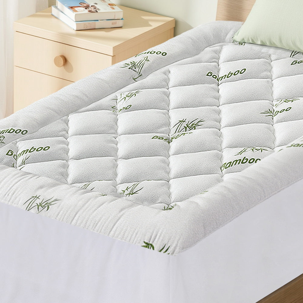 Giselle Bedding 5cm Pillowtop Mattress Topper 1000GSM Thick Soft Bamboo Cooling Pad for Back Pain Relief & Guest Bed, Washable Overfilled Cover with 45cm Deep Pocket King Single