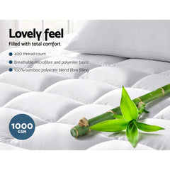 Giselle Bedding 5cm Bamboo Pillowtop Mattress Topper 1000GSM Mattress Pad for Back Pain Relief Washable Breathable Protector with 45cm Deep Pocket King Single