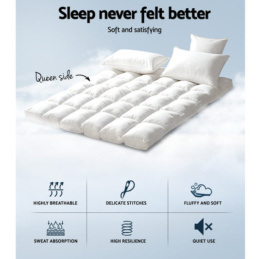Giselle Bedding 5cm Bamboo Pillowtop Mattress Topper 1000GSM Mattress Pad for Back Pain Relief Washable Breathable Protector with 45cm Deep Pocket Queen