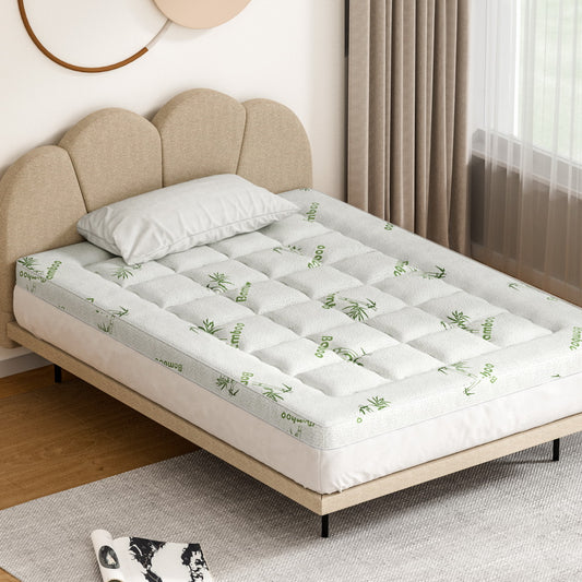 Giselle Bedding Pillowtop Mattress Topper 7.5cm Thick Bamboo Pad for Back Pain Relief Washable Skin-friendly Bed Protector with 45cm Deep Pocket Double