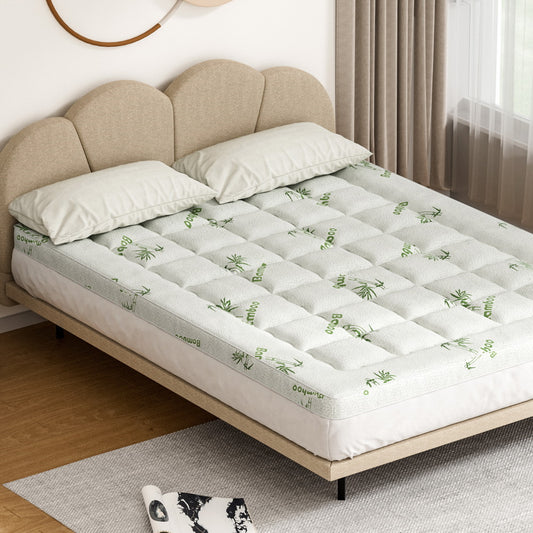 Giselle Bedding Pillowtop Mattress Topper 7.5cm Thick Bamboo Pad for Back Pain Relief Washable Skin-friendly Bed Protector with 45cm Deep Pocket Queen