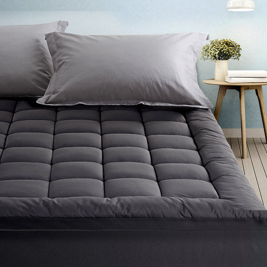 Giselle Bedding Bamboo Charcoal Filling Pillowtop Topper 1000GSM 5cm Thick Pillowtop Pad for Back Pain Relief Washable with 45cm Deep Pocket Double