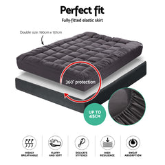 Giselle Bedding Bamboo Charcoal Filling Pillowtop Topper 1000GSM 5cm Thick Pillowtop Pad for Back Pain Relief Washable with 45cm Deep Pocket Double