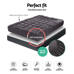 Giselle Bedding Bamboo Charcoal Filling Pillowtop Topper 1000GSM 5cm Thick Pillowtop Pad for Back Pain Relief Washable with 45cm Deep Pocket Queen