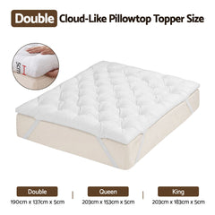 Giselle Double Pillow Top Mattress Topper 1300GSM White Duck Feather For Old Bed Upgrade 5cm Thick