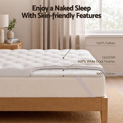 Giselle King Pillow Top Mattress Topper 1300GSM White Duck Feather For Old Bed Upgrade 5cm Thick