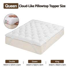 Giselle Queen Pillow Top Mattress Topper 1300GSM White Duck Feather For Old Bed Upgrade 5cm Thick