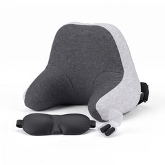 Wanderlite Travel Neck Pillow Portable for Airplane Memory Foam with Eyemask Earplugs Grey
