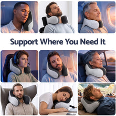 Wanderlite Travel Neck Pillow Portable for Airplane Memory Foam with Eyemask Earplugs Grey