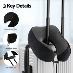 Wanderlite Travel Pillow for Airplanes Memory Foam Neck Pillows for Traveling, Soft & Washable Cover with Storage Bag, Portable Plane Accessories for Airplanes Offices Cars, Black