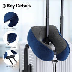 Wanderlite Travel Pillow for Airplanes Memory Foam Neck Pillows for Traveling, Soft & Washable Cover with Storage Bag, Portable Plane Accessories for Airplanes Offices Cars, Blue