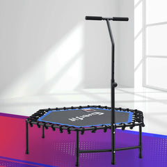 Everfit 48inch Hexagon Fitness Trampoline Rebounder Adjustable Handrail Blue