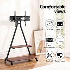 Artiss Mobile TV Stand Rolling Cart Wheels 32-75" Heavy Duty 133kg Mount Bracket
