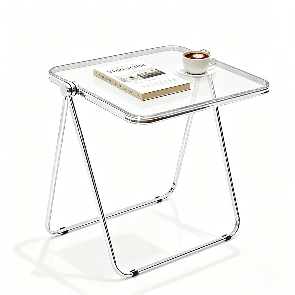 Transparent Acrylic Folding Table Clear Heat-resistant Tabletop Metal Frame with Anti-Slip Foot Pad Modern Portable Home Office Camping Desk 70x45x68cm (Copy)