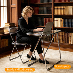 Transparent Acrylic Folding Table Clear Heat-resistant Tabletop Metal Frame with Anti-Slip Foot Pad Modern Portable Home Office Camping Desk 70x45x68cm (Copy)