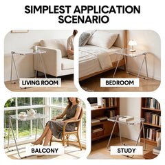 Transparent Acrylic Folding Table Clear Heat-resistant Tabletop Metal Frame with Anti-Slip Foot Pad Modern Portable Home Office Camping Desk 70x45x68cm (Copy)